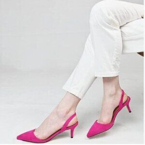 FSJ Hot Pink High Heel Pointed Toe Slingback Sandals Party Casual Dress Shoes